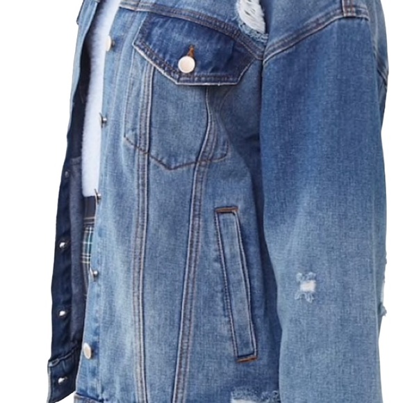 Forever 21 Long Line Distressed Denim Jacket Size S NWT - Picture 5 of 9